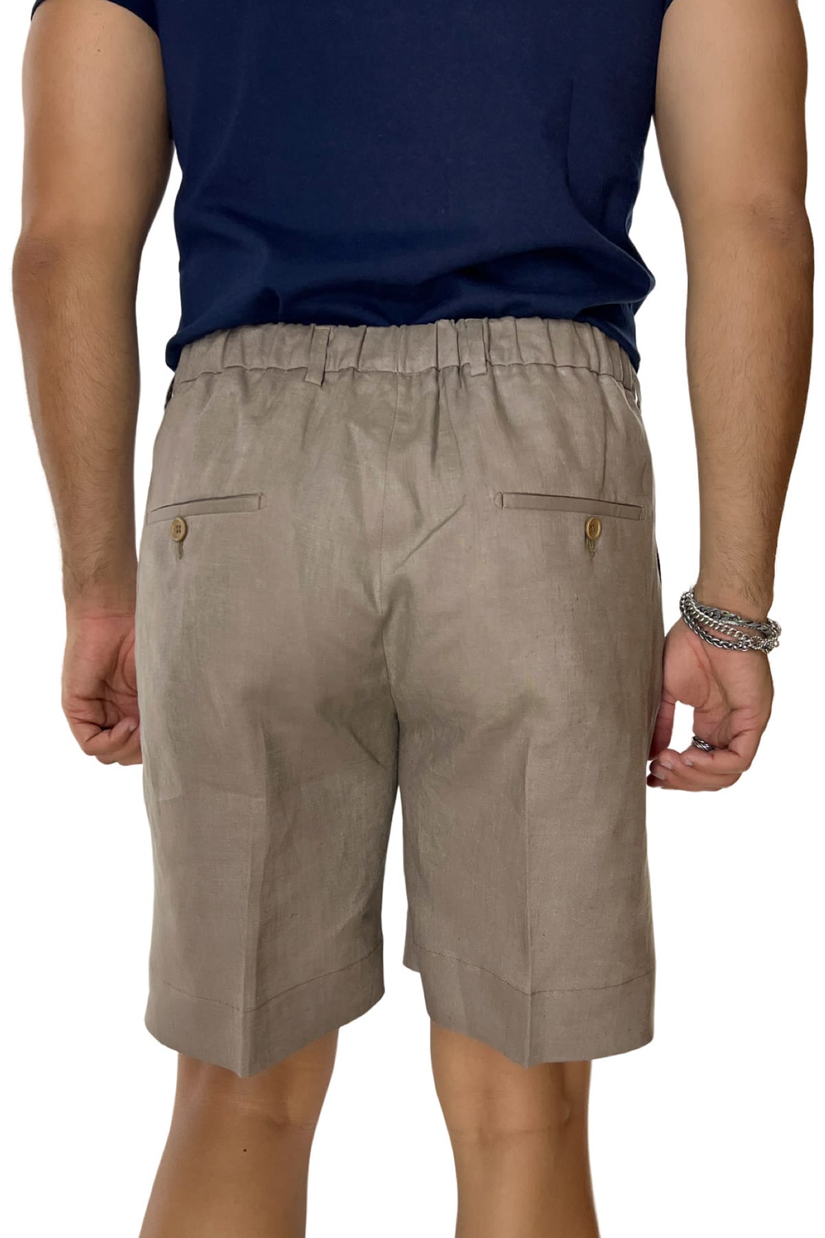 Bermuda uomo fango in lino 100% con mezza coulisse doppia pinces e tasca america