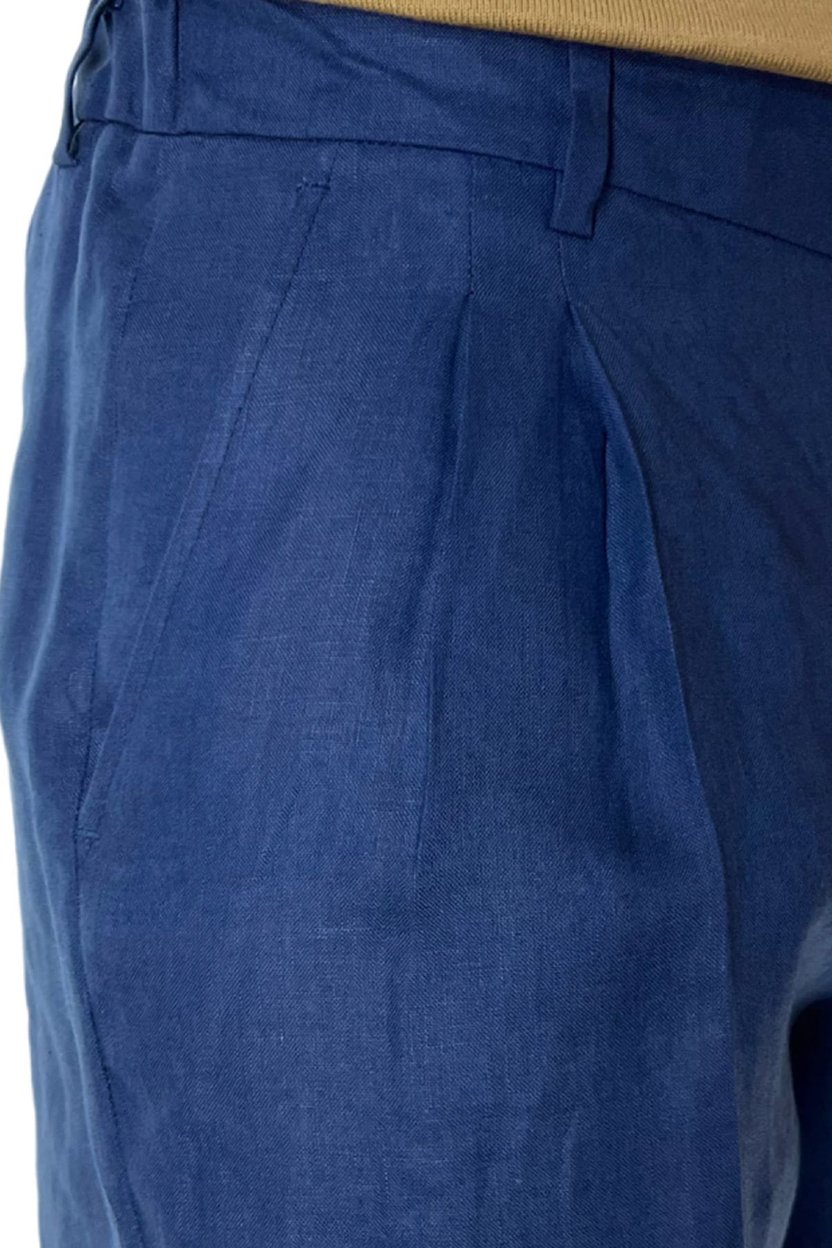 Bermuda uomo blu in lino 100% con mezza coulisse doppia pinces e tasca america