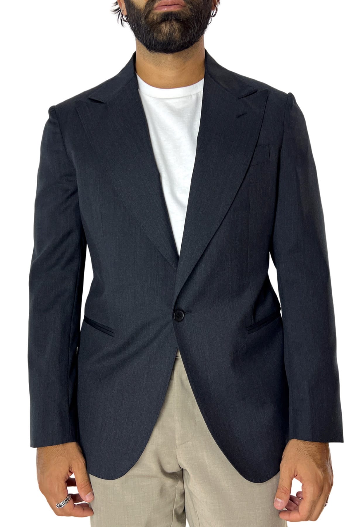 Giacca uomo monopetto grigio scuro in fresco lana 240 grammi Vitale Barberis Canonico