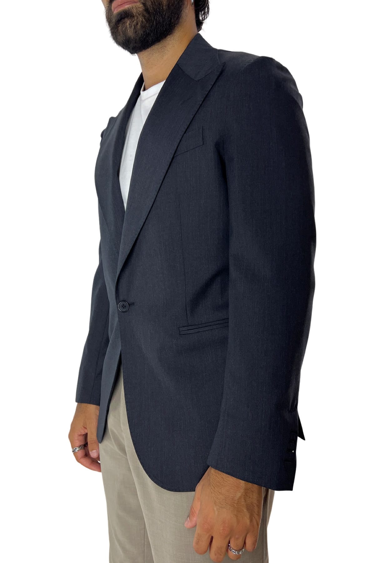 Giacca uomo monopetto grigio scuro in fresco lana 240 grammi Vitale Barberis Canonico