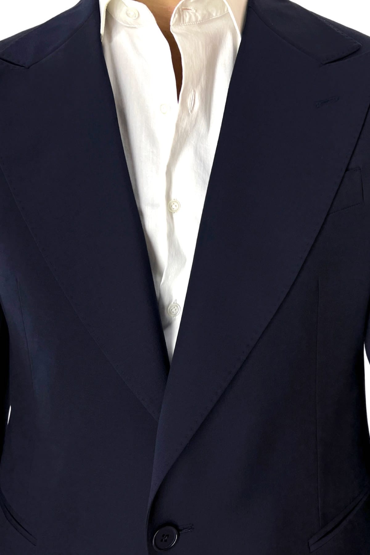Giacca uomo monopetto navy blu rever a lancia larga in fresco lana 120's Holland & Sherry