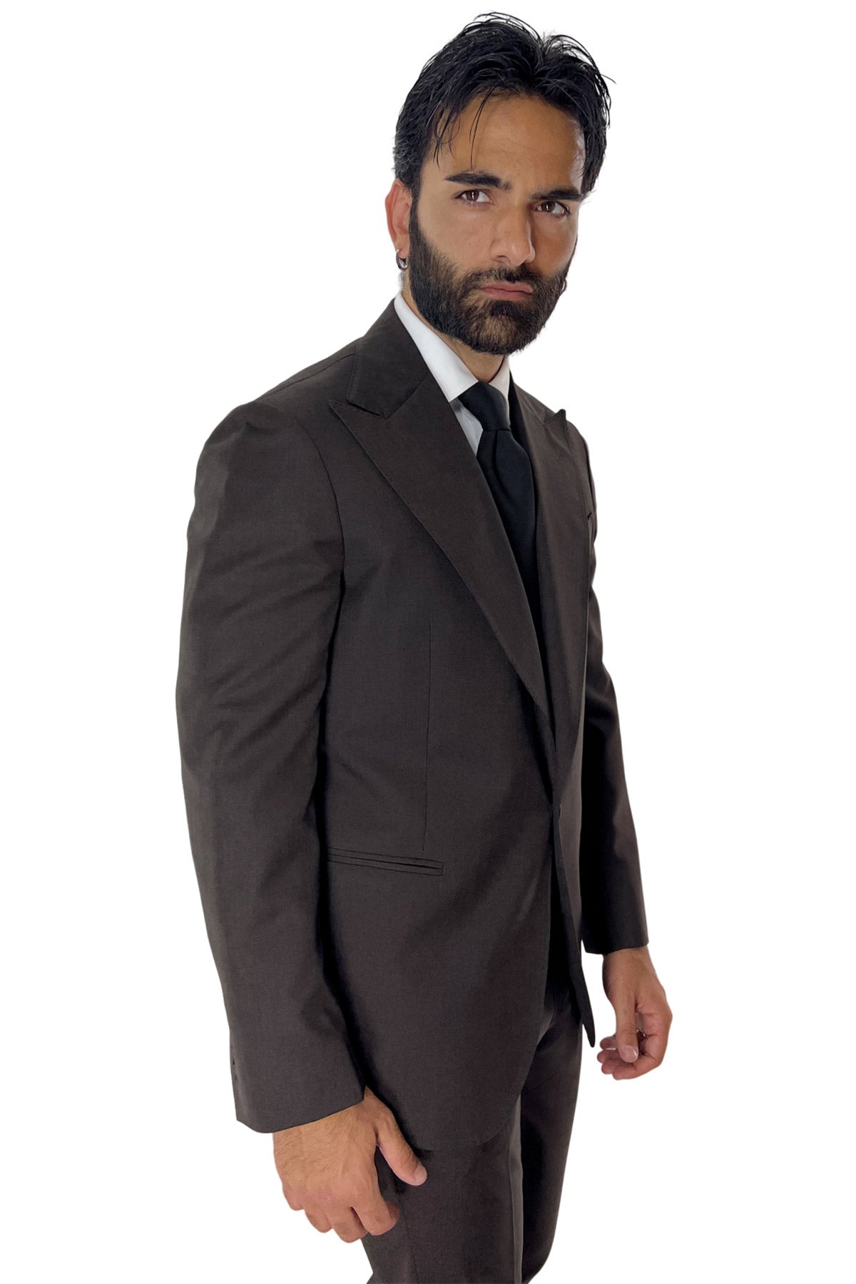 Giacca uomo monopetto marrone rever a lancia larga in fresco lana 120's Holland & Sherry