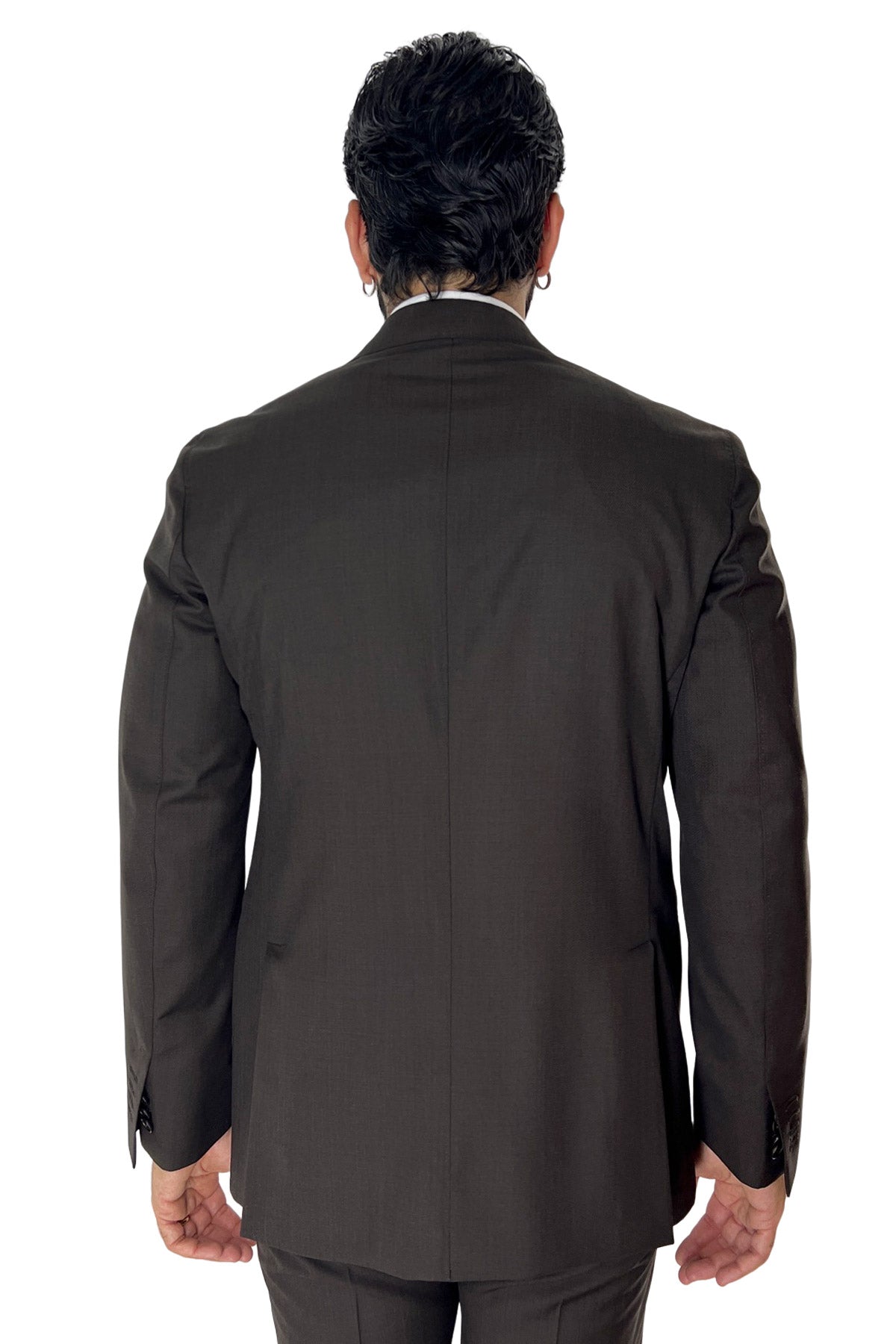 Giacca uomo monopetto marrone rever a lancia larga in fresco lana 120's Holland & Sherry