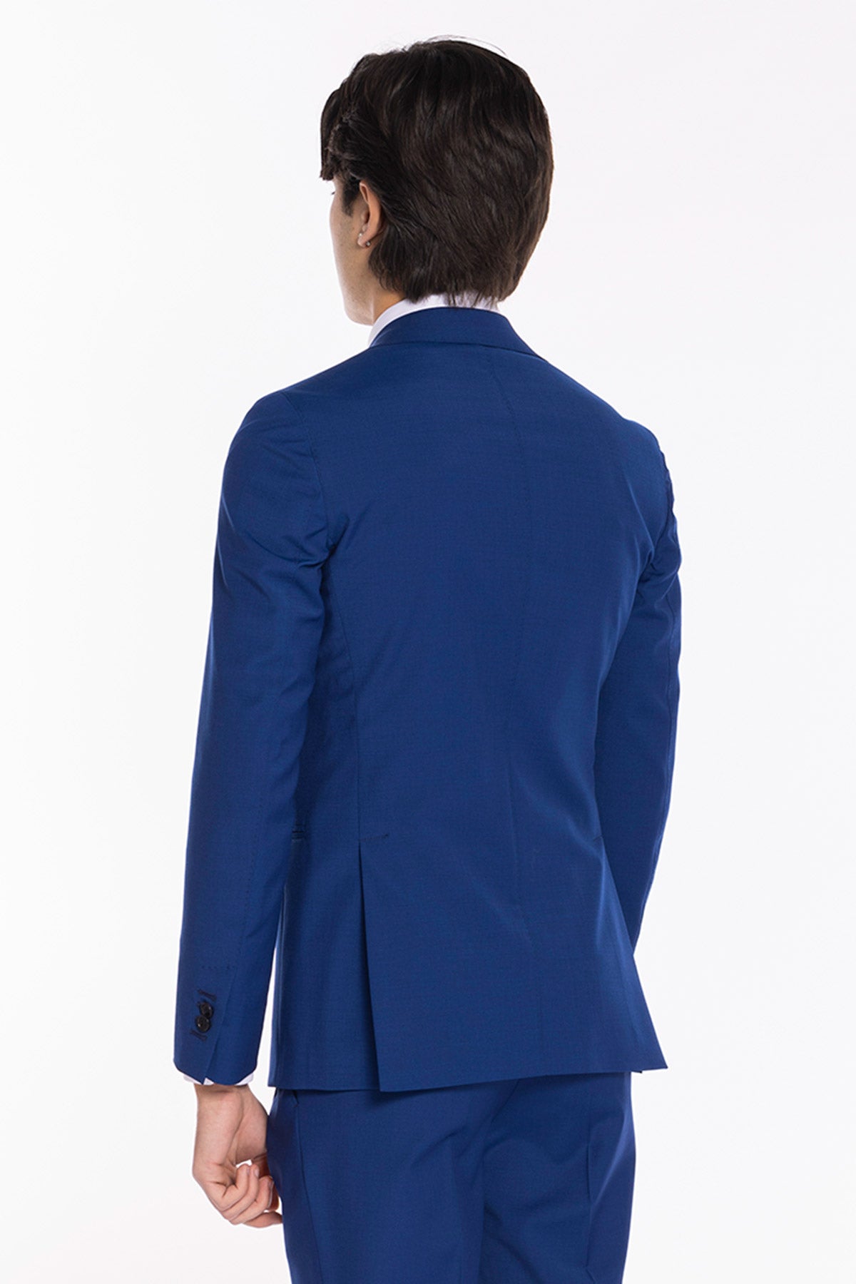 Giacca uomo monopetto Bluette rever a lancia larga in fresco lana tinta unita tasche a filo