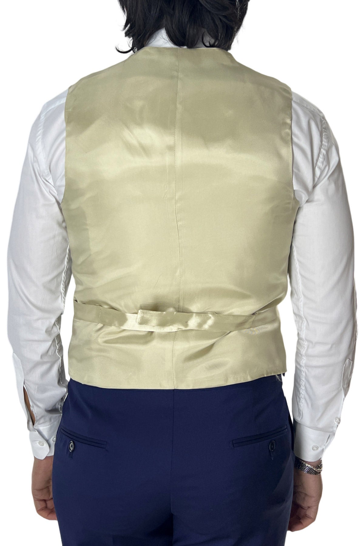 Gilet uomo monopetto beige da cerimonia in fresco lana super 130's slim fit