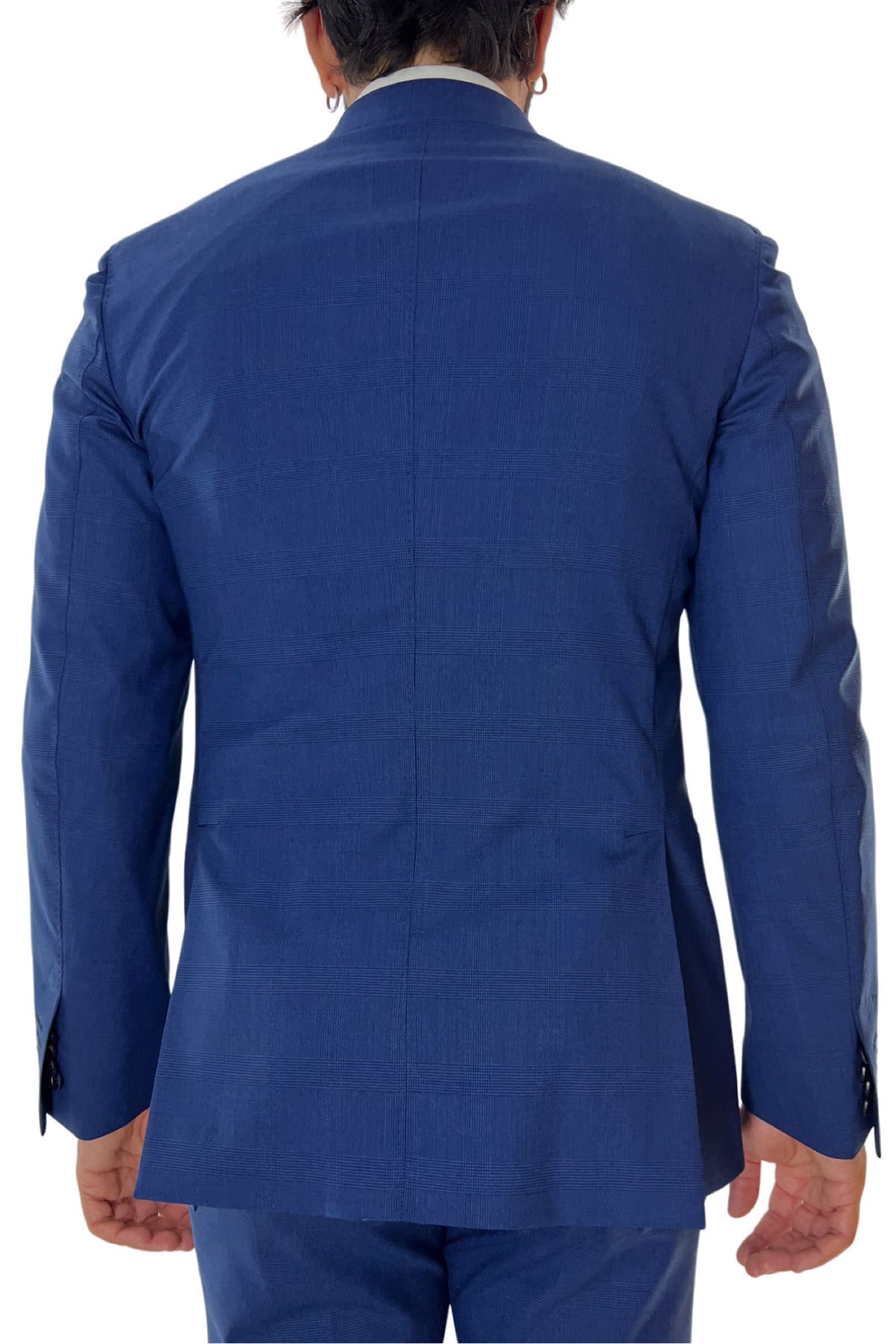 Giacca uomo doppiopetto royal blu fantasia Galles in fresco lana Holland & Sherry rever a lancia larga