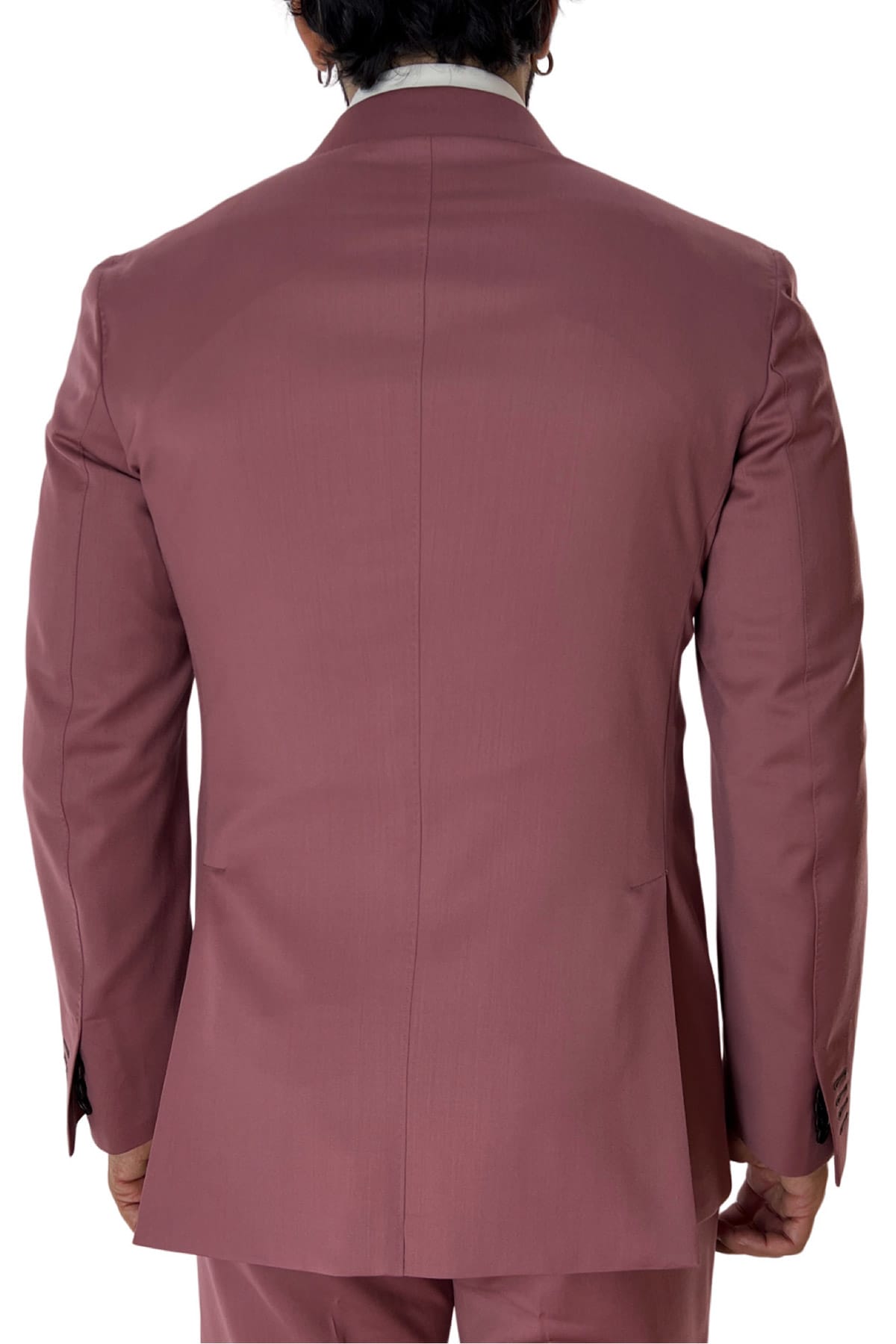 Giacca uomo doppiopetto color cipolla in fresco lana super 130's con rever a lancia larga tasche a filo