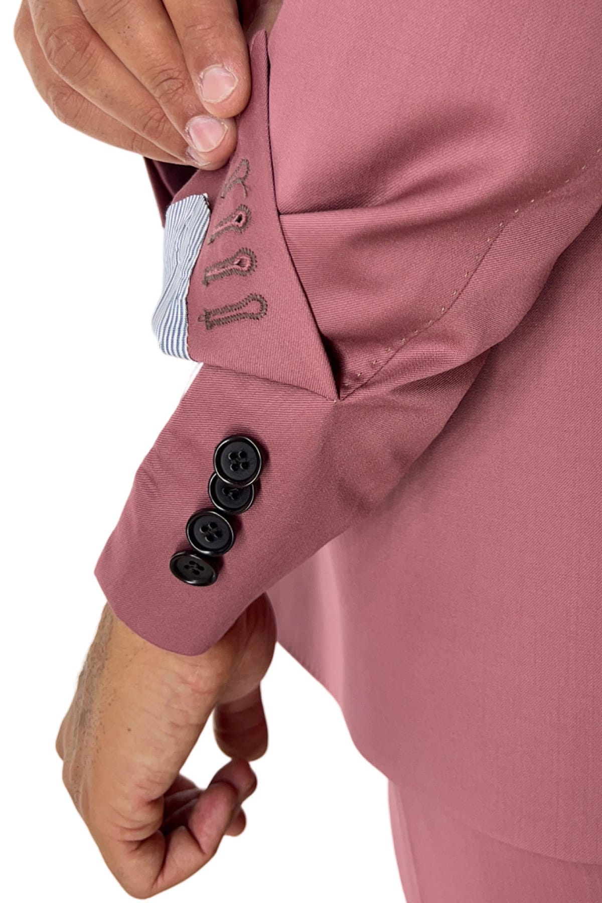 Giacca uomo doppiopetto color cipolla in fresco lana super 130's con rever a lancia larga tasche a filo