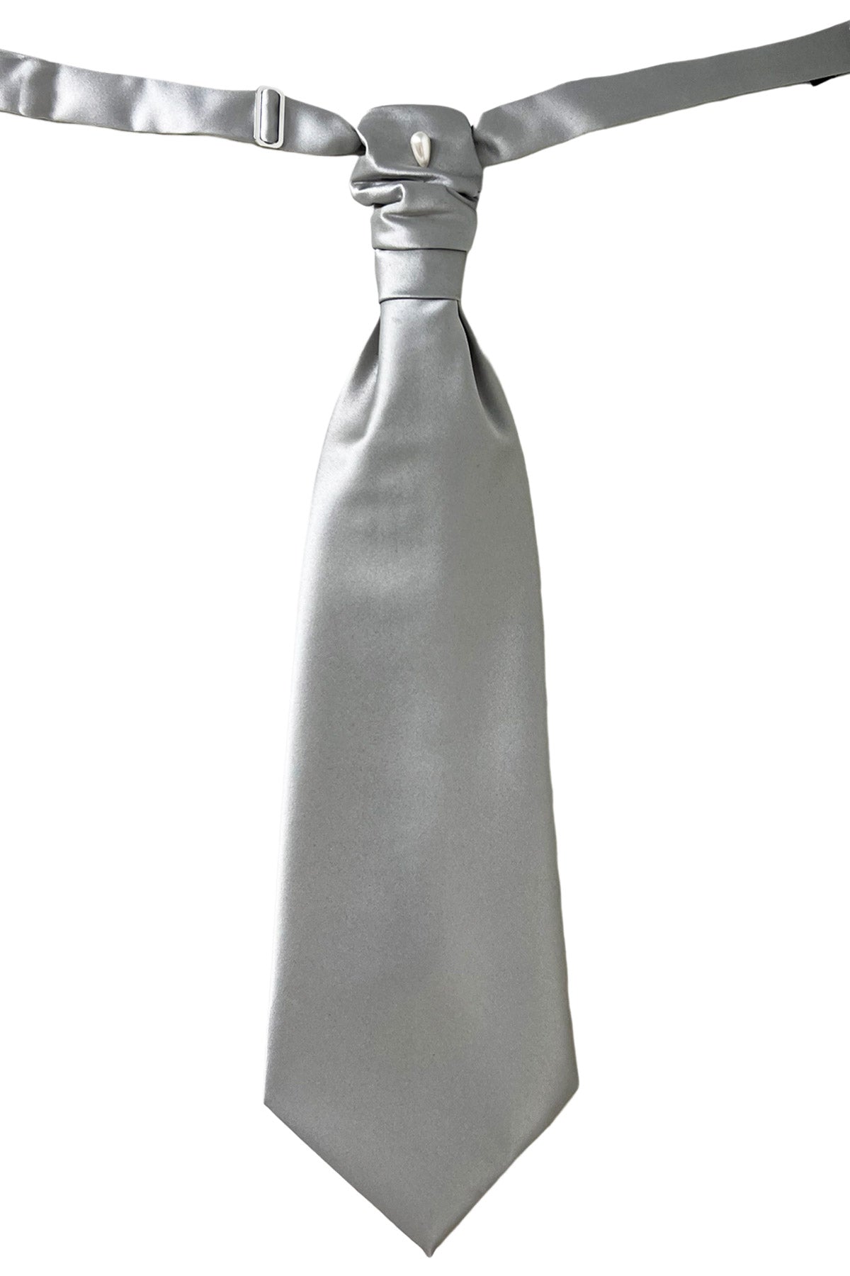 Plastron uomo Grigio 12cm da sposo elegante tinta unita effetto seta con spilla inclusa