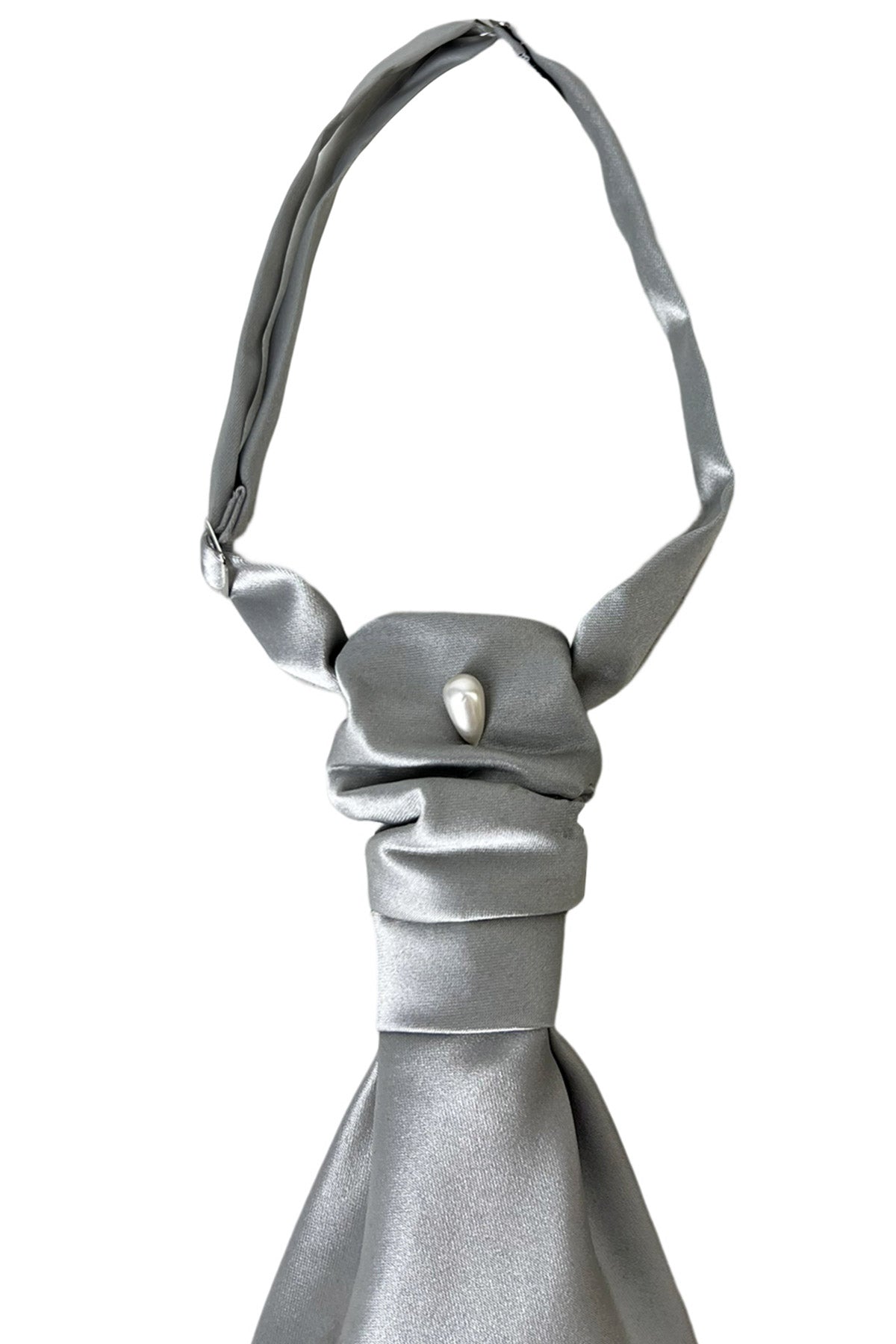 Plastron uomo Grigio 12cm da sposo elegante tinta unita effetto seta con spilla inclusa