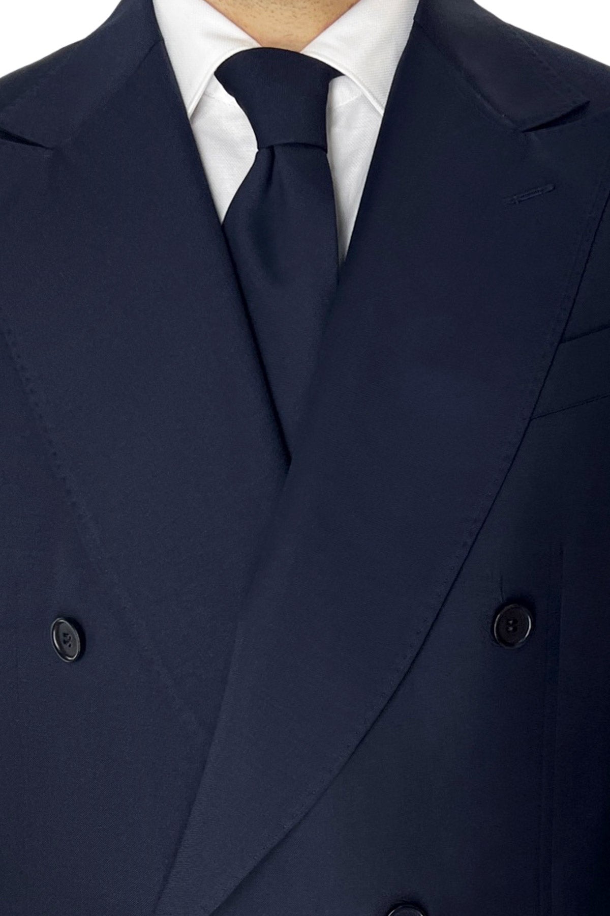 Giacca uomo doppiopetto navy blu rever a lancia larga in fresco lana 120's Holland & Sherry