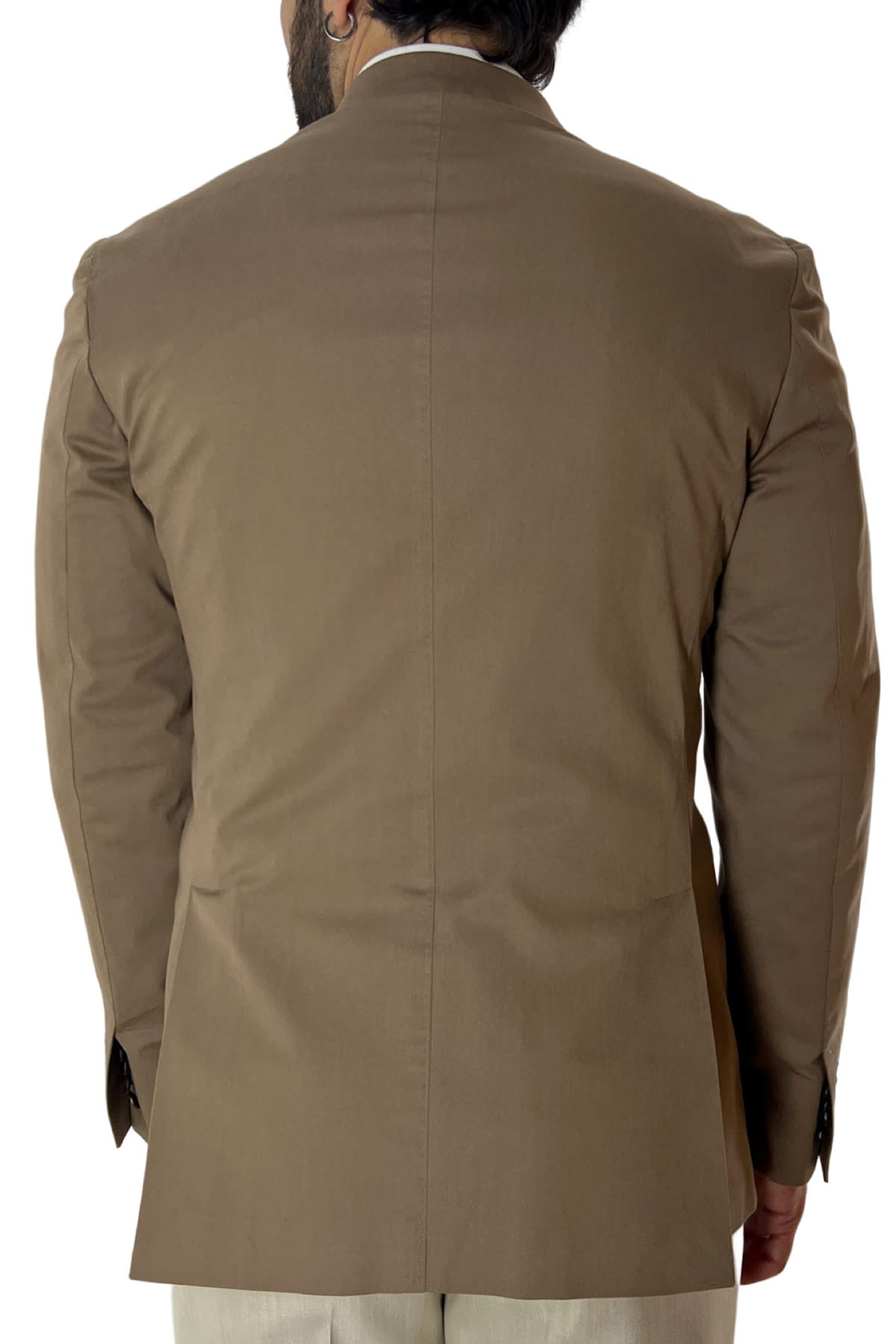 Giacca uomo doppiopetto fango rever a lancia larga in fresco cotone Holland & Sherry
