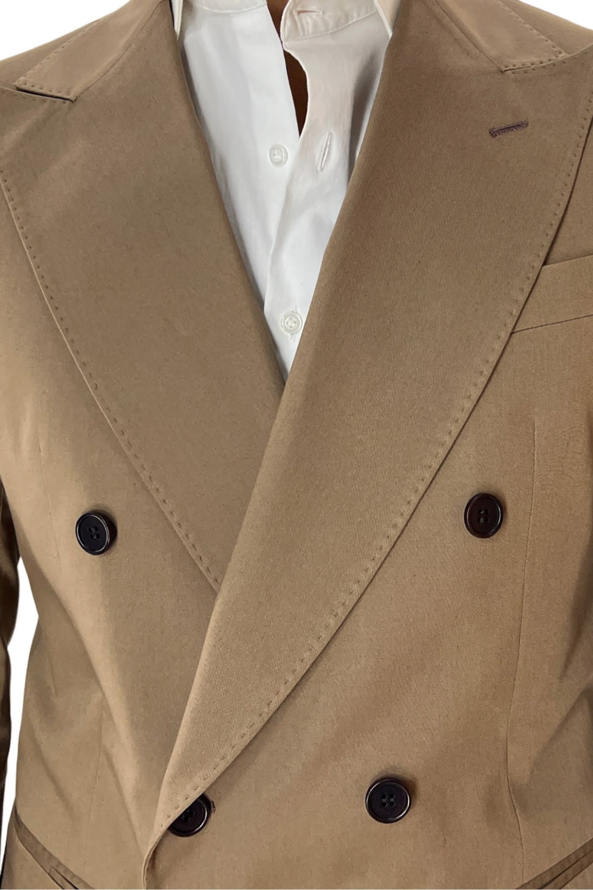 Giacca uomo doppiopetto fango rever a lancia larga in fresco cotone Holland & Sherry
