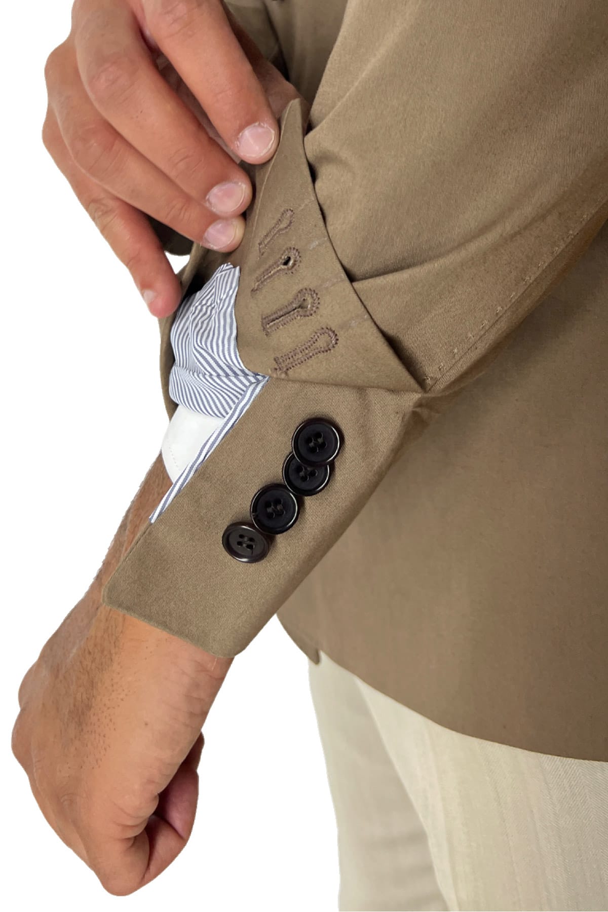 Giacca uomo doppiopetto fango rever a lancia larga in fresco cotone Holland & Sherry