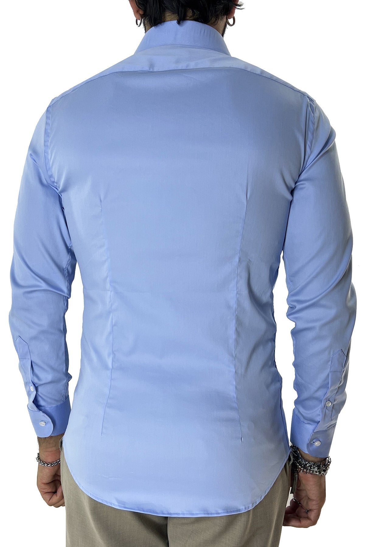 Camicia Uomo extra slim fit cotone Elastico Collo semi francese tinta unita sartoriale