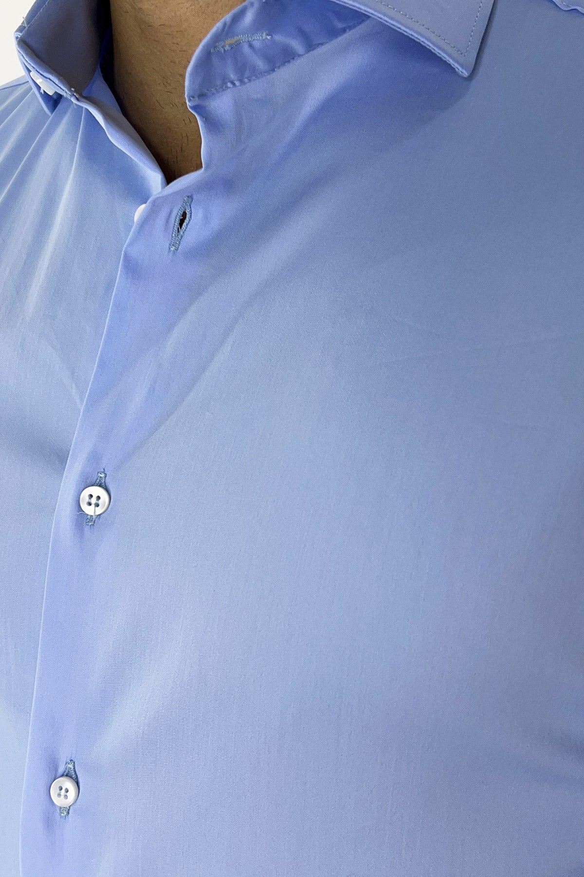 Camicia Uomo extra slim fit cotone Elastico Collo semi francese tinta unita sartoriale