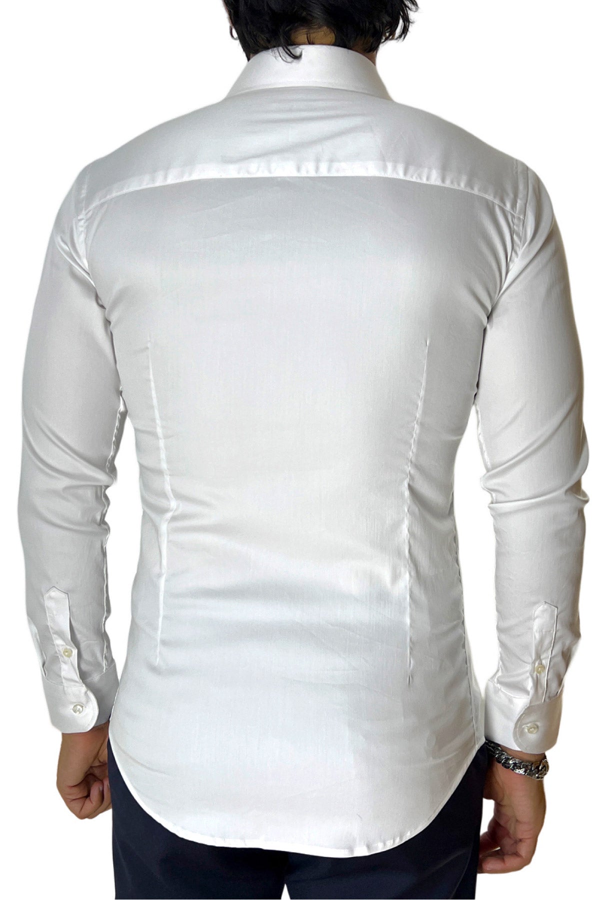 Camicia Uomo extra slim fit cotone Elastico Collo semi francese tinta unita sartoriale