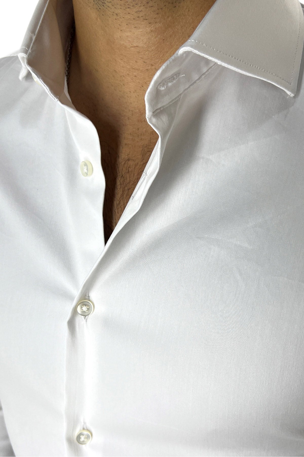 Camicia Uomo extra slim fit cotone Elastico Collo semi francese tinta unita sartoriale