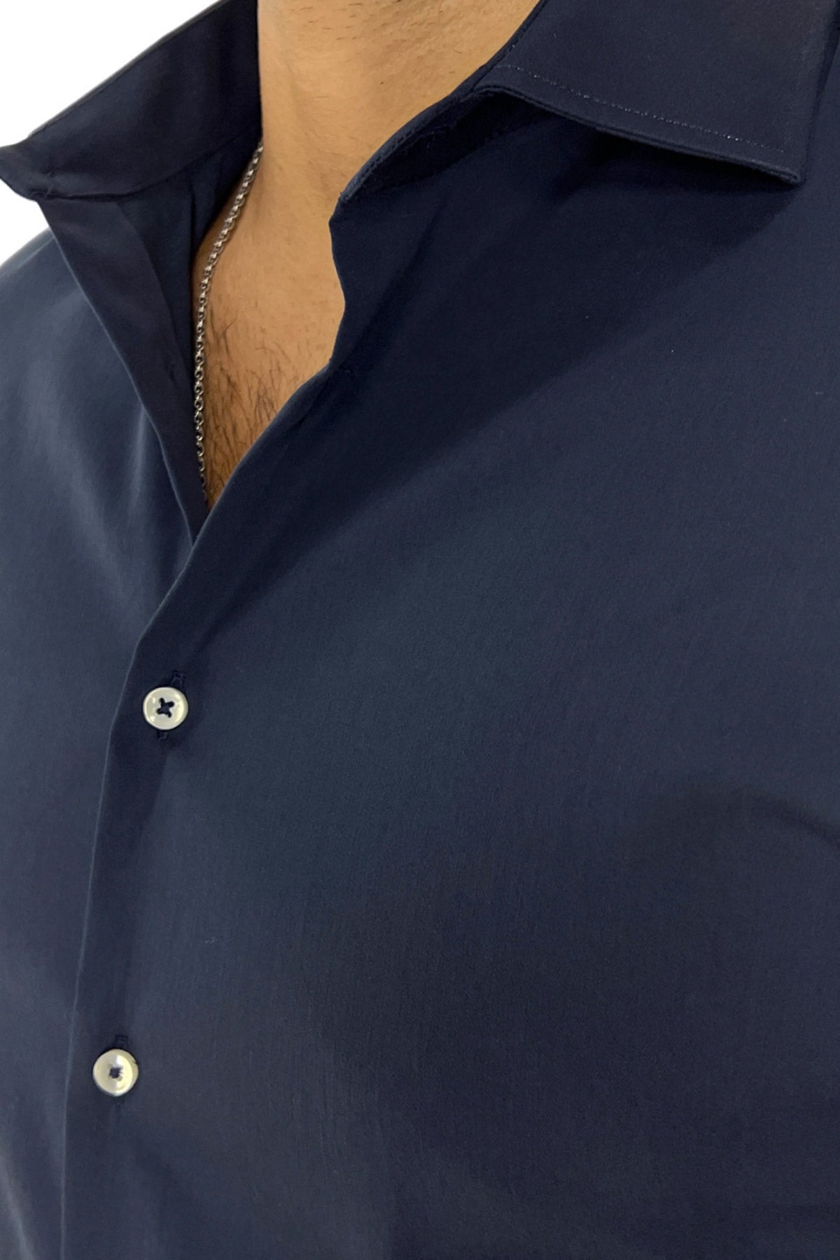 Camicia Uomo extra slim fit cotone Elastico Collo semi francese tinta unita sartoriale