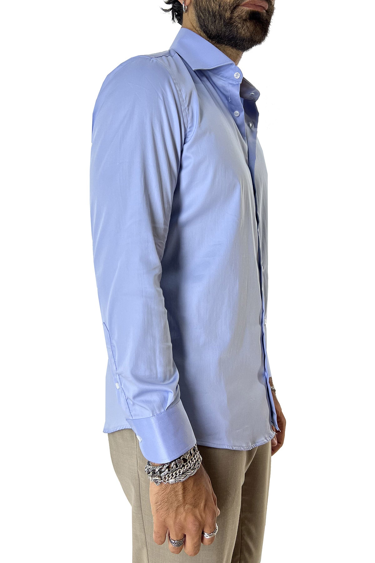 Camicia Uomo extra slim fit cotone Elastico Collo semi francese tinta unita sartoriale