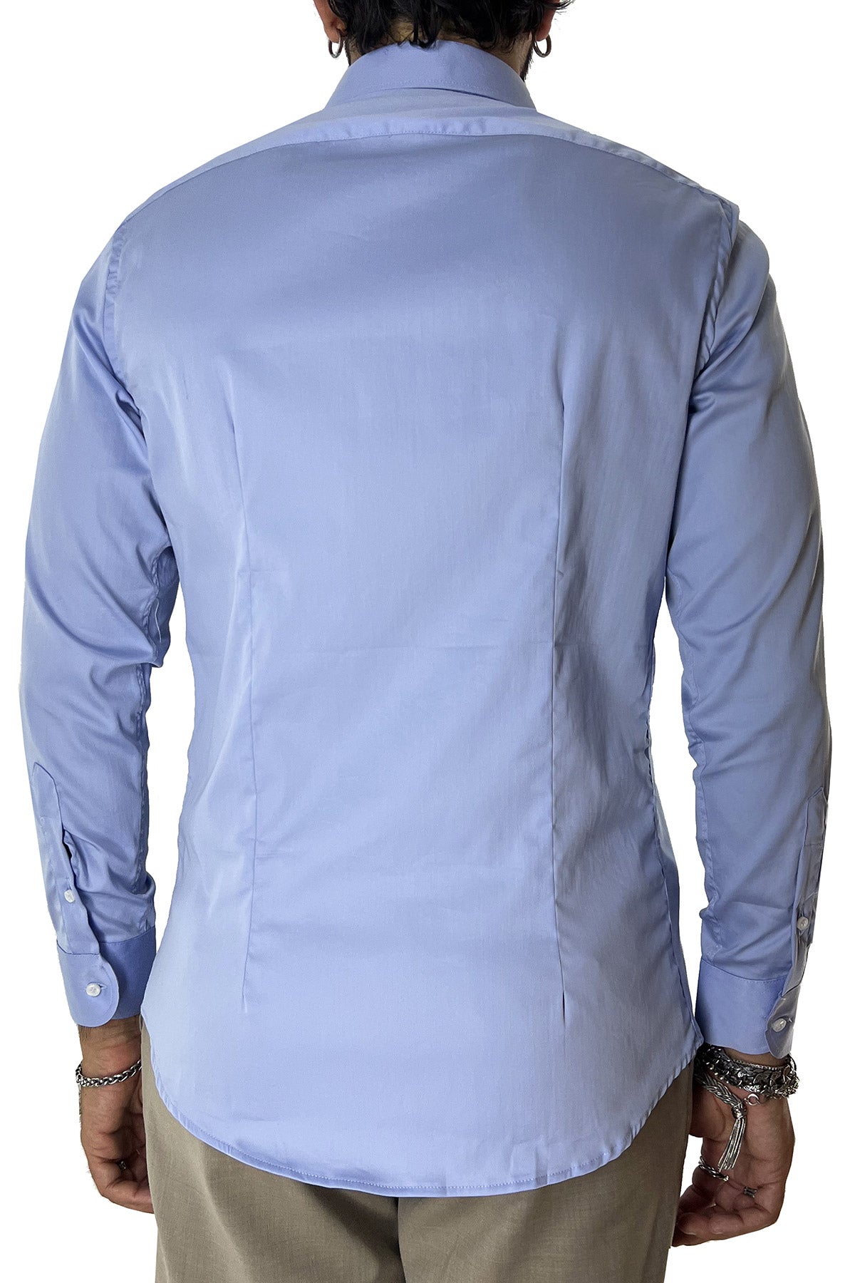 Camicia Uomo extra slim fit cotone Elastico Collo semi francese tinta unita sartoriale