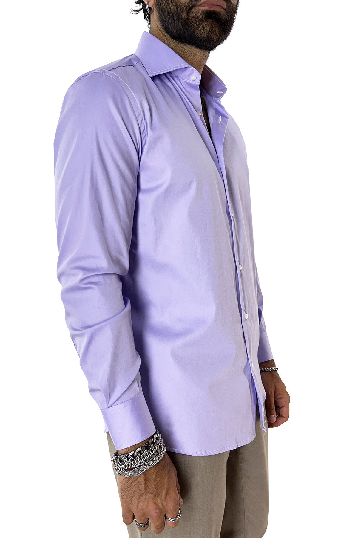Camicia Uomo extra slim fit cotone Elastico Collo semi francese tinta unita sartoriale