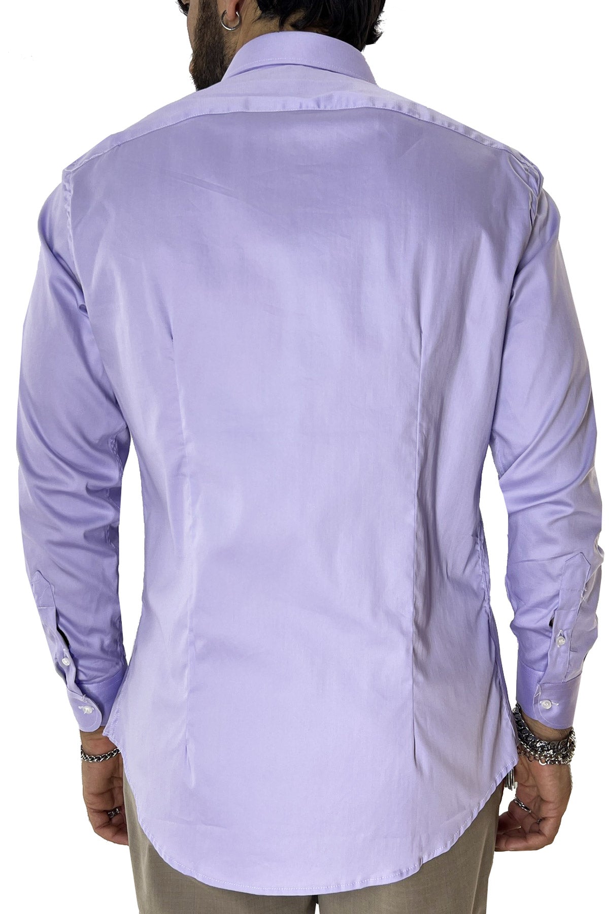 Camicia Uomo extra slim fit cotone Elastico Collo semi francese tinta unita sartoriale