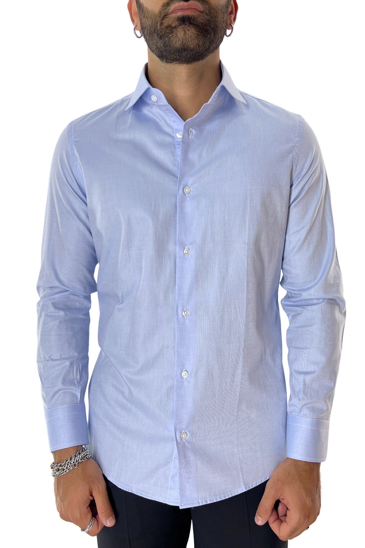 Camicia Uomo oxford nido d'ape extra slim fit 100% cotone Collo semi francese Made In Italy