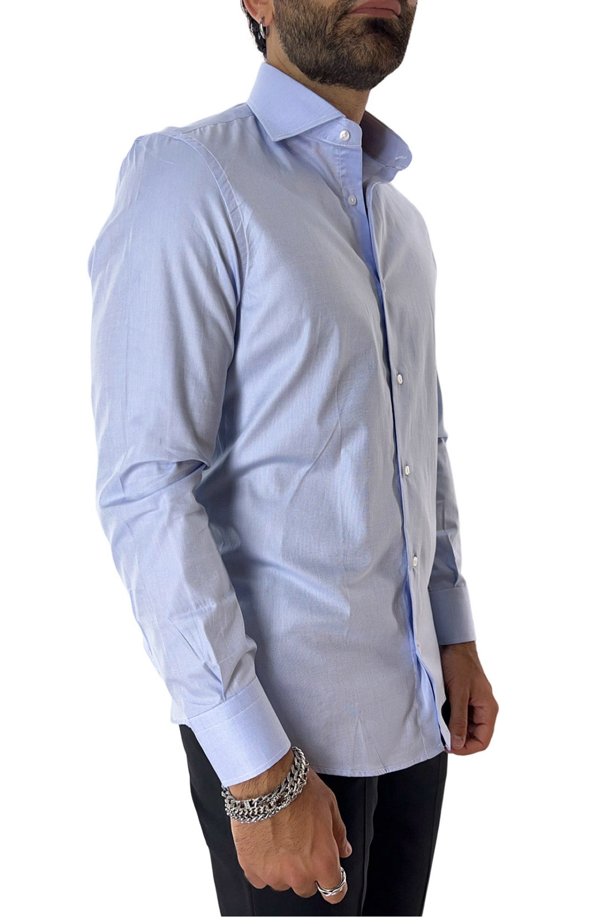 Camicia Uomo oxford nido d'ape extra slim fit 100% cotone Collo semi francese Made In Italy