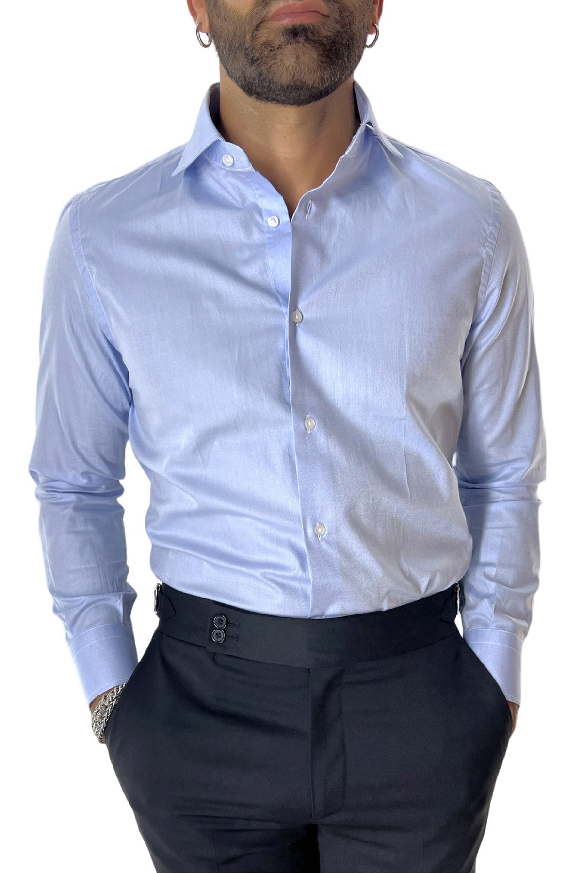Camicia Uomo oxford nido d'ape extra slim fit 100% cotone Collo semi francese Made In Italy