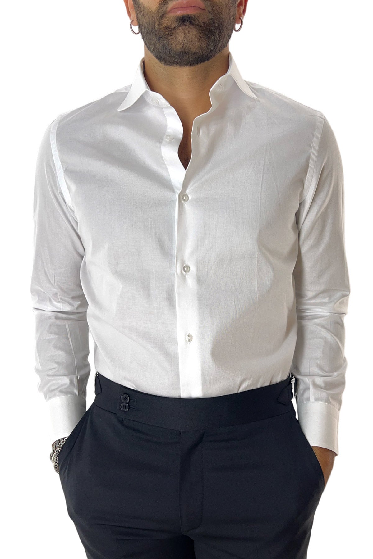 Camicia Uomo oxford nido d'ape extra slim fit 100% cotone Collo semi francese Made In Italy