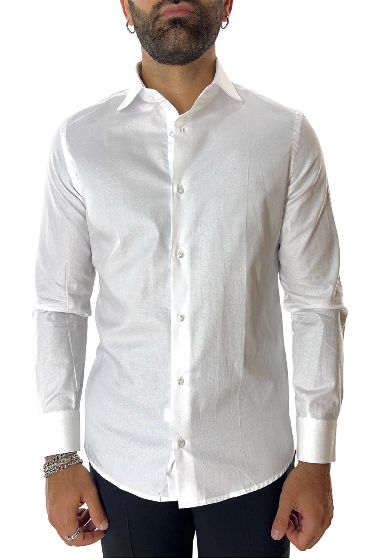 Camicia Uomo oxford nido d'ape extra slim fit 100% cotone Collo semi francese Made In Italy