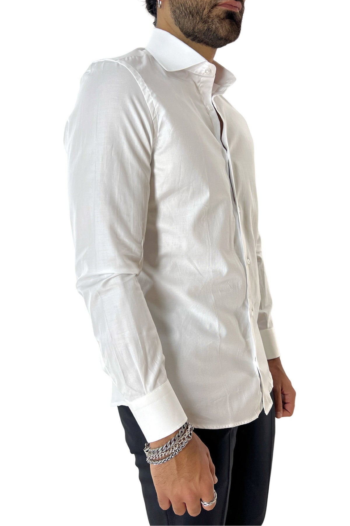 Camicia Uomo oxford nido d'ape extra slim fit 100% cotone Collo semi francese Made In Italy