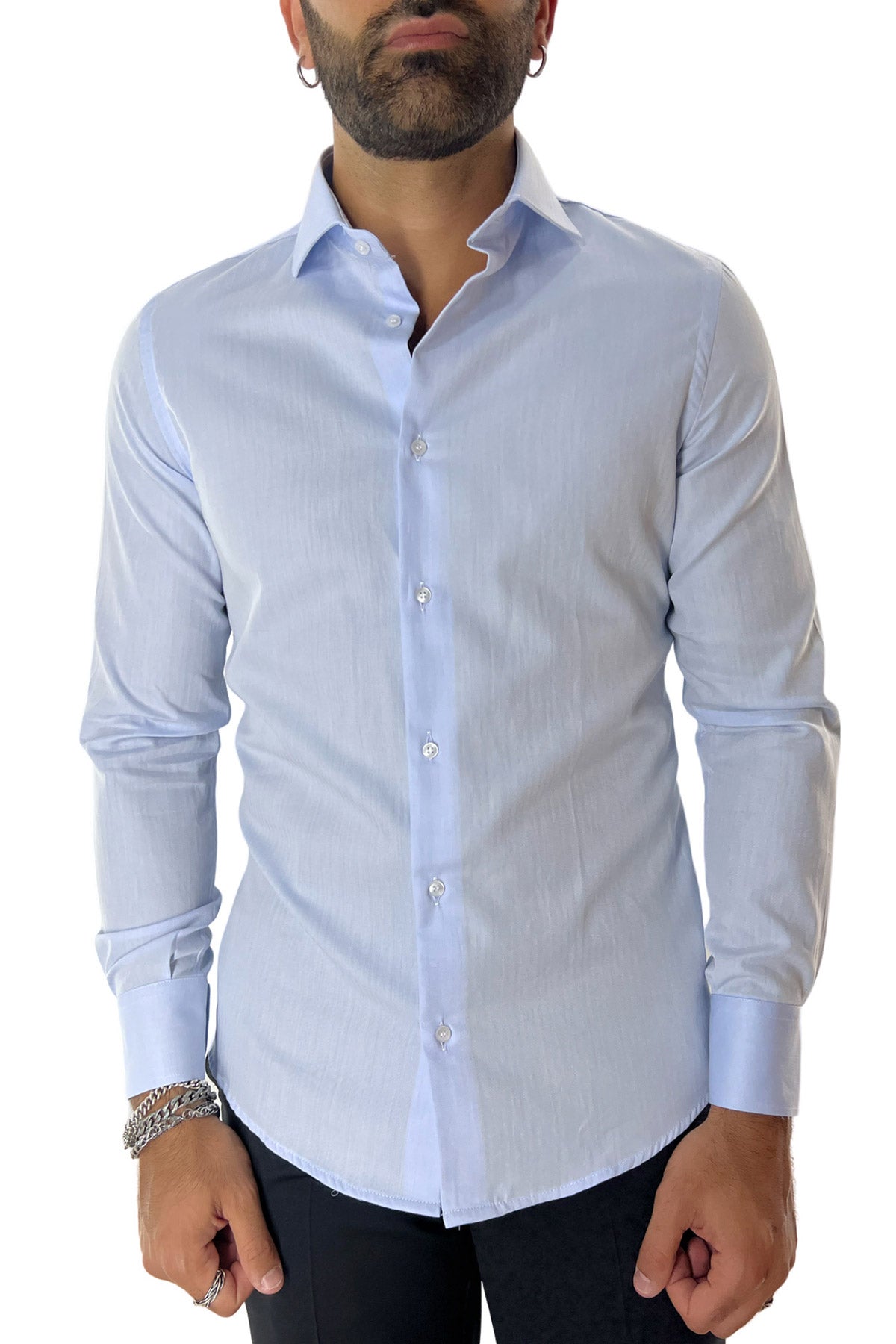 Camicia Uomo oxford nido d'ape extra slim fit 100% cotone Collo semi francese Made In Italy