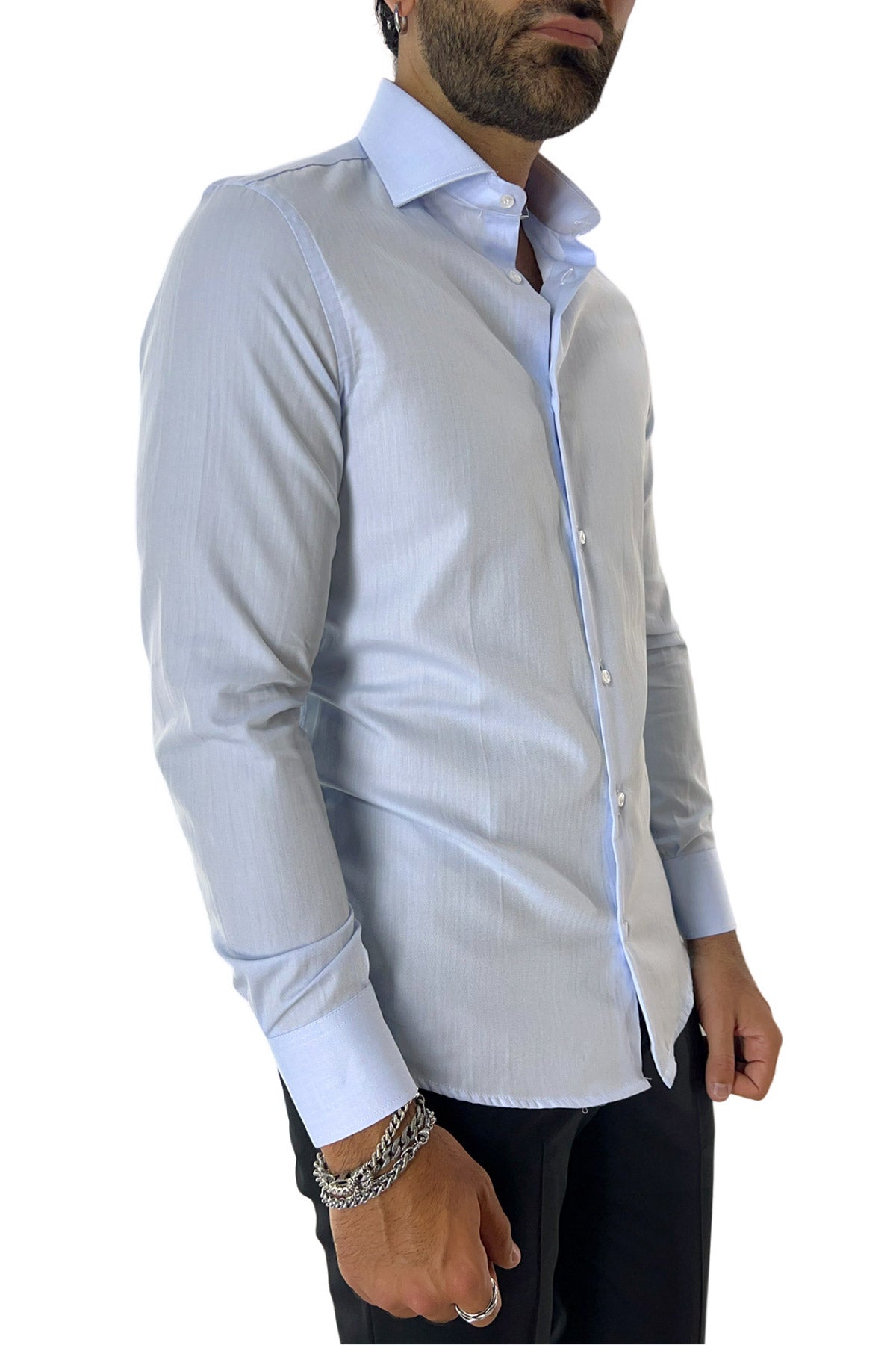 Camicia Uomo oxford nido d'ape extra slim fit 100% cotone Collo semi francese Made In Italy