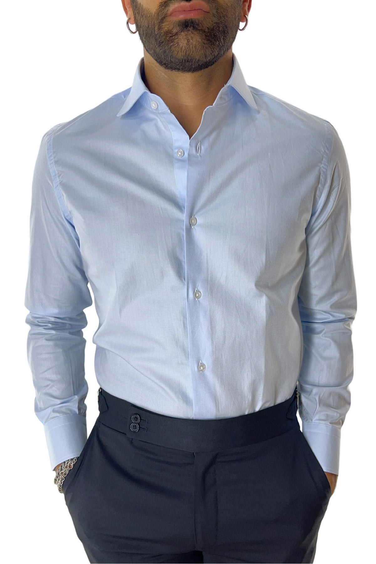 Camicia Uomo oxford nido d'ape extra slim fit 100% cotone Collo semi francese Made In Italy