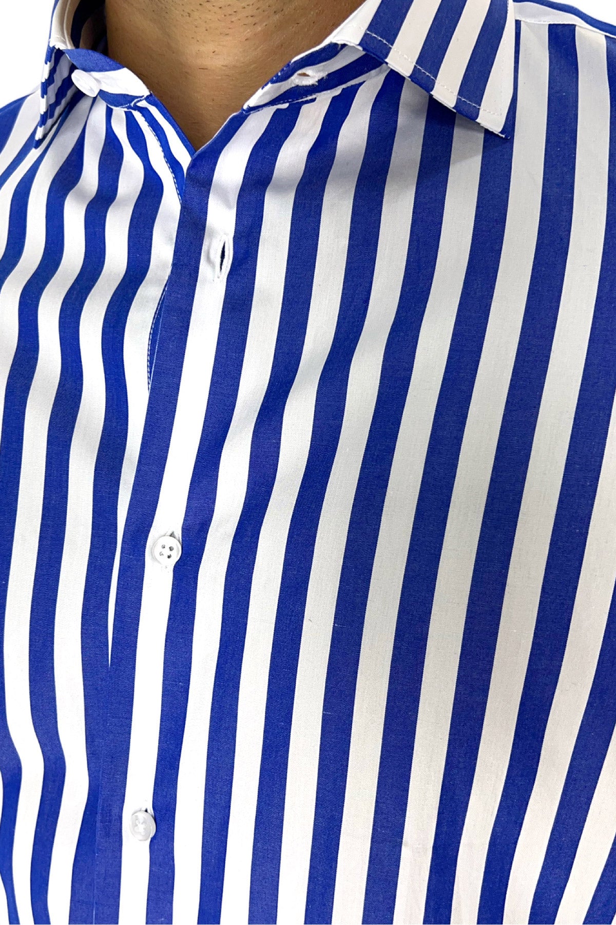 Camicia Uomo Righe Larghe extra slim fit 100% cotone Collo semi francese Made In Italy