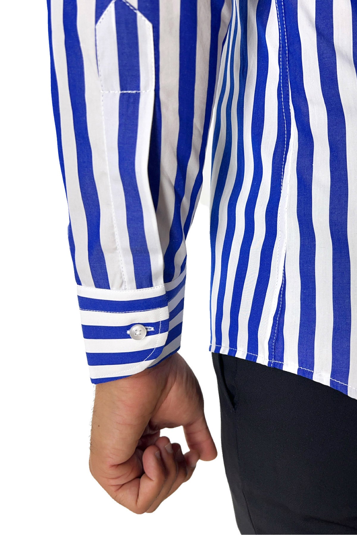 Camicia Uomo Righe Larghe extra slim fit 100% cotone Collo semi francese Made In Italy