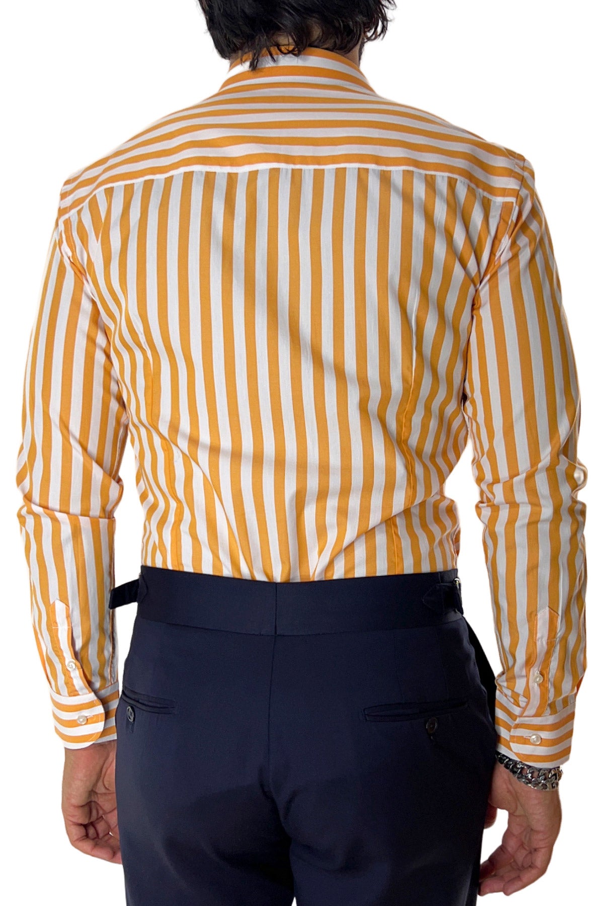 Camicia Uomo Righe Larghe extra slim fit 100% cotone Collo semi francese Made In Italy