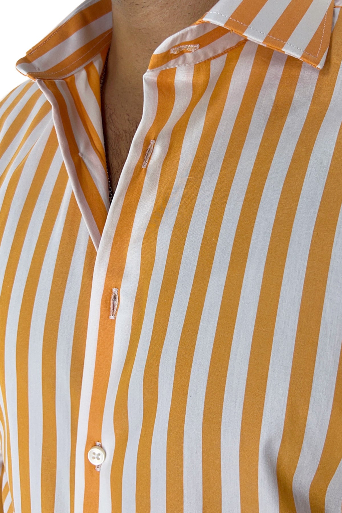 Camicia Uomo Righe Larghe extra slim fit 100% cotone Collo semi francese Made In Italy