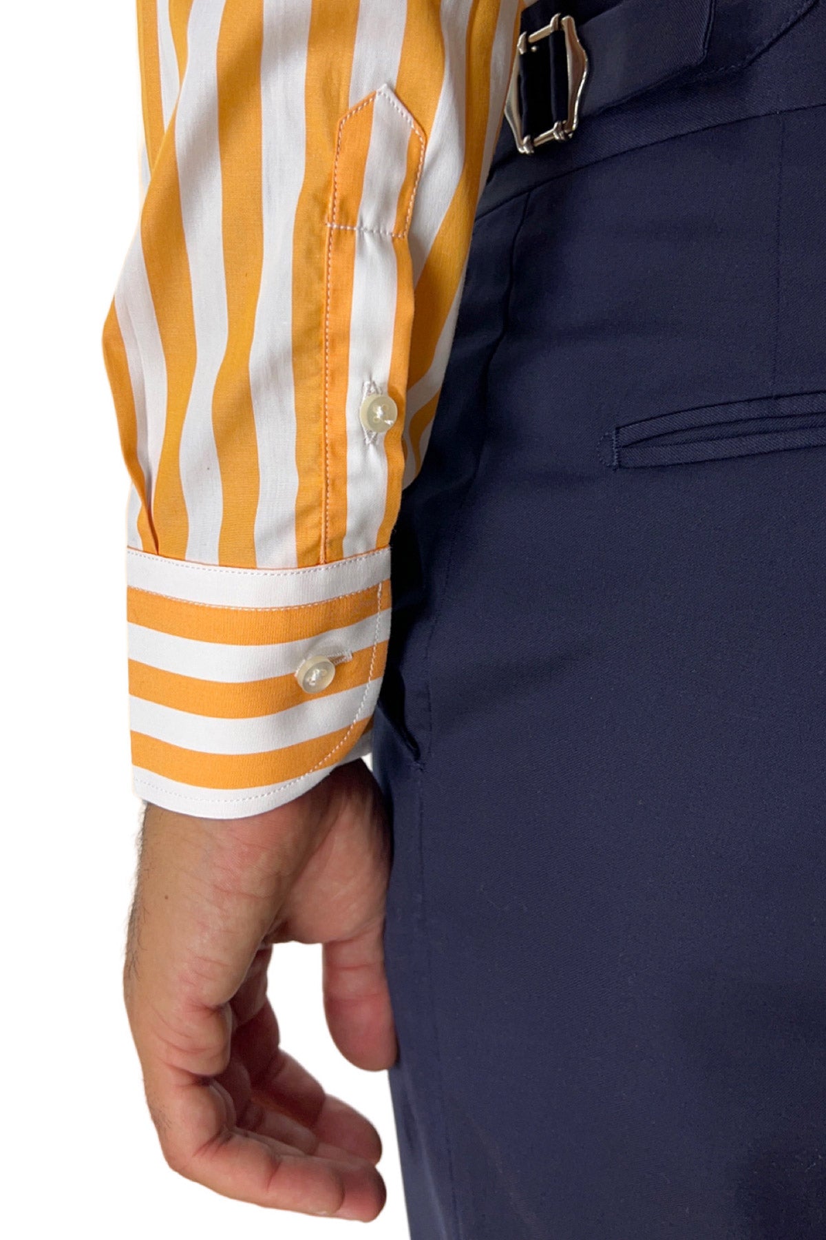 Camicia Uomo Righe Larghe extra slim fit 100% cotone Collo semi francese Made In Italy