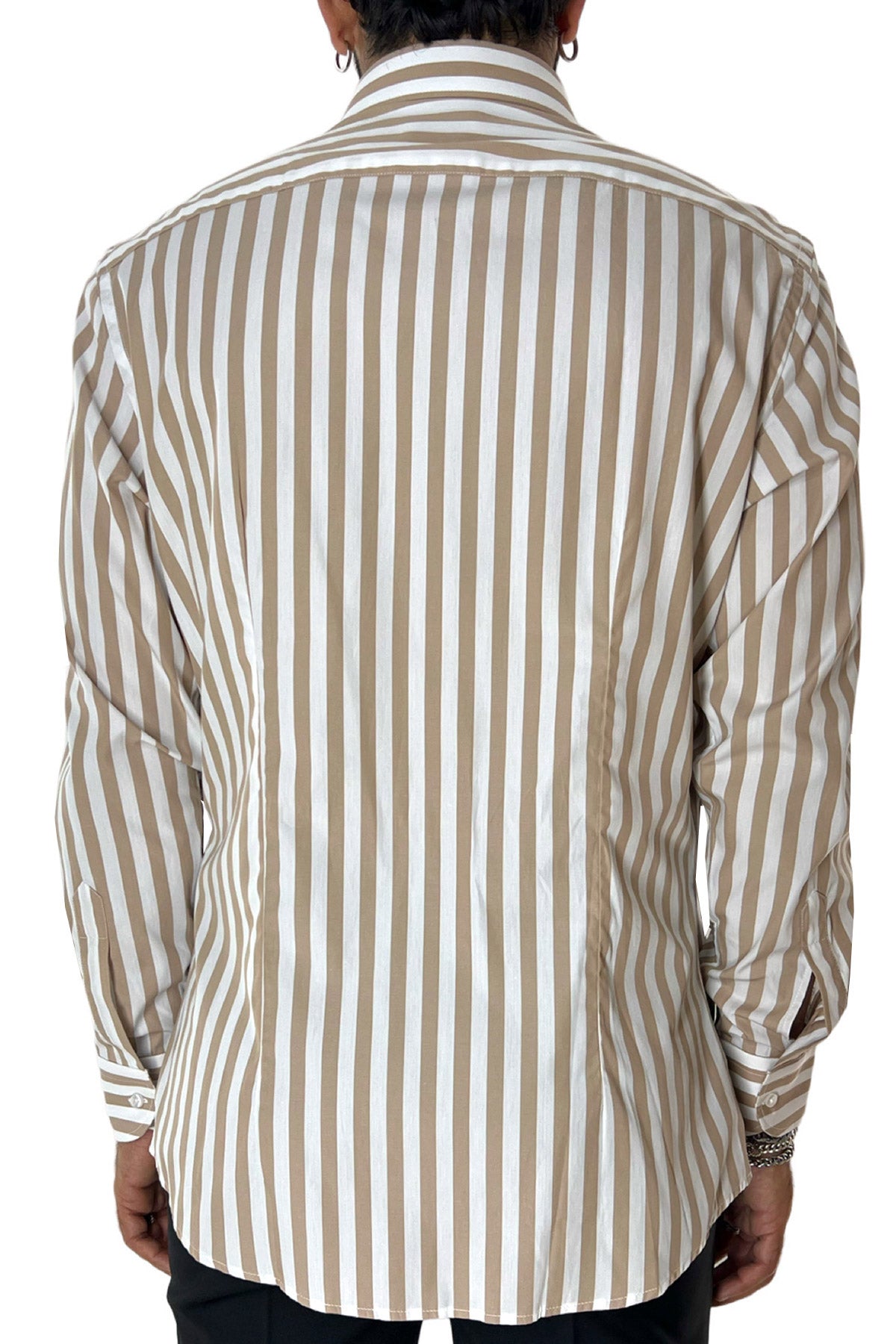 Camicia Uomo Righe Larghe extra slim fit 100% cotone Collo semi francese Made In Italy