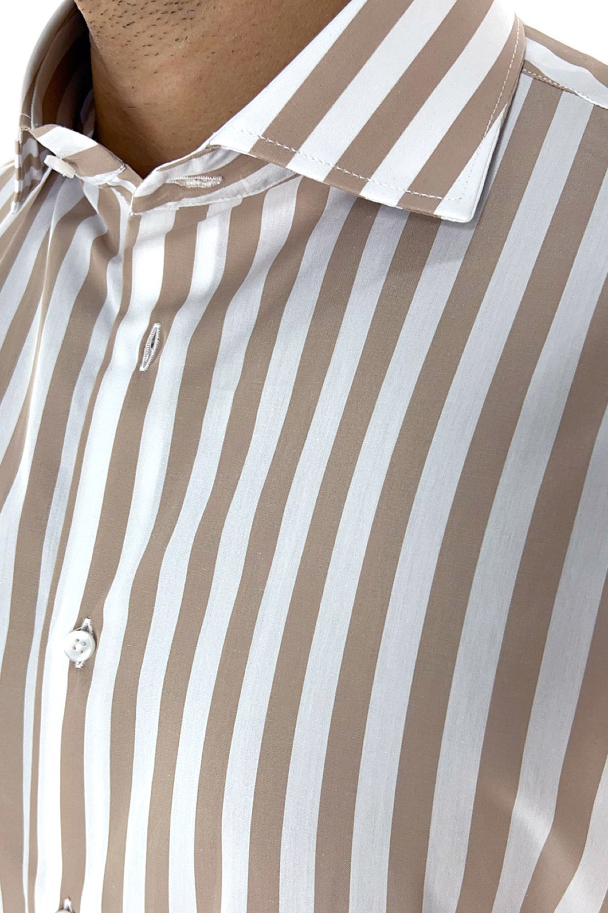 Camicia Uomo Righe Larghe extra slim fit 100% cotone Collo semi francese Made In Italy