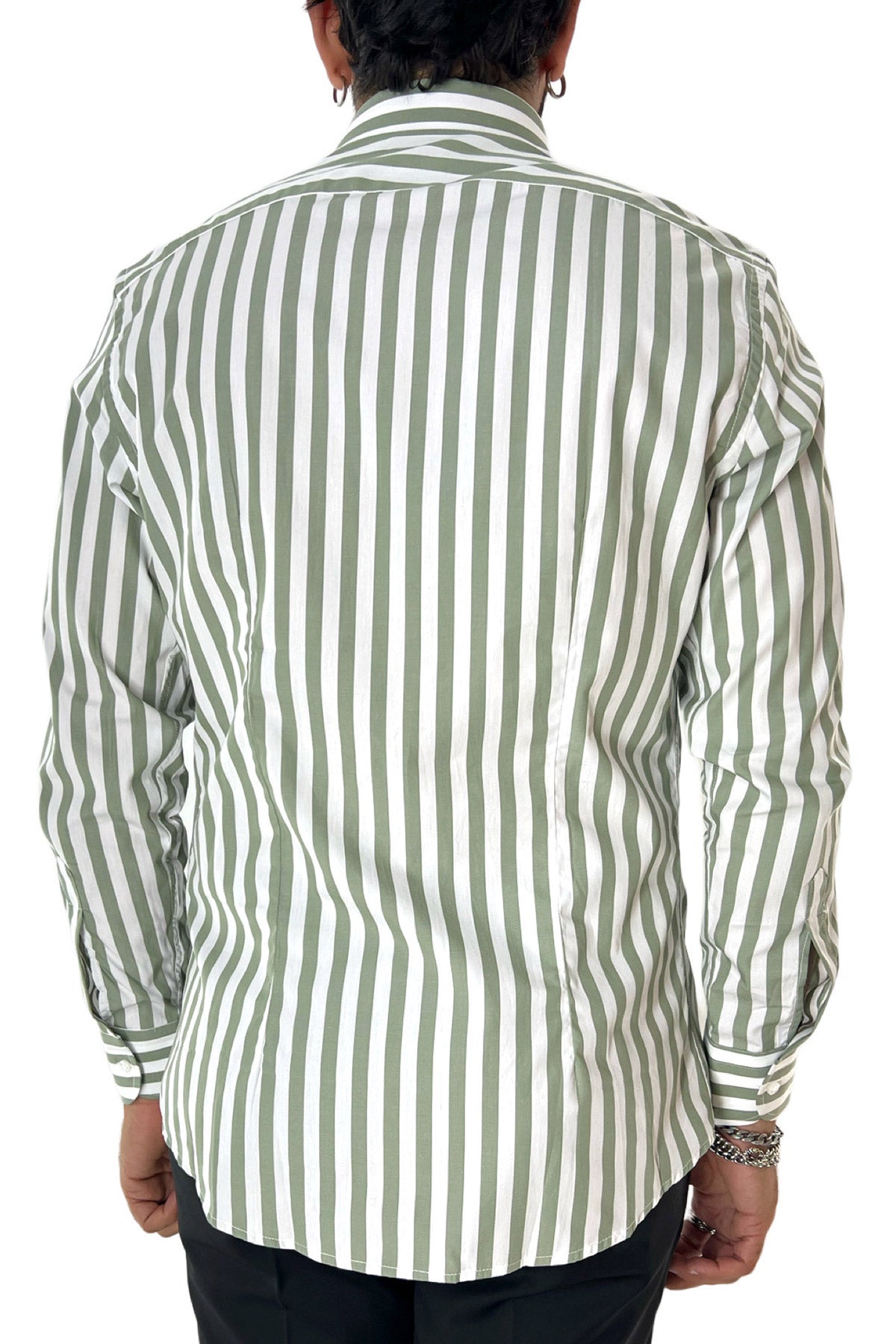 Camicia Uomo Righe Larghe extra slim fit 100% cotone Collo semi francese Made In Italy