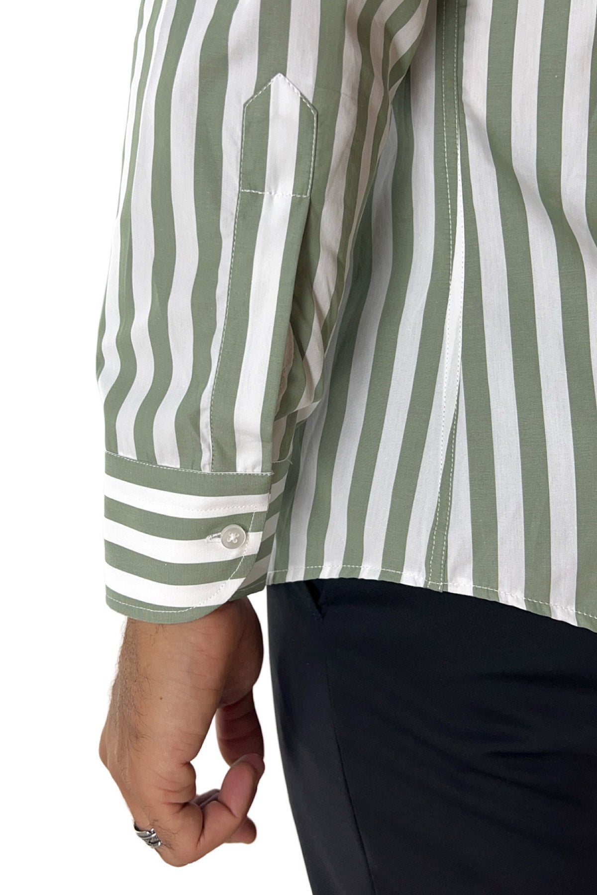 Camicia Uomo Righe Larghe extra slim fit 100% cotone Collo semi francese Made In Italy