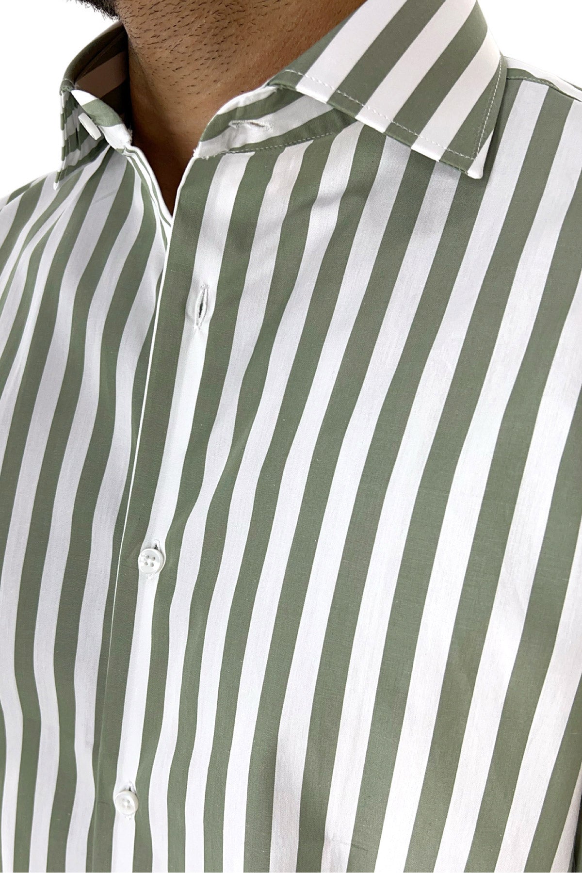 Camicia Uomo Righe Larghe extra slim fit 100% cotone Collo semi francese Made In Italy
