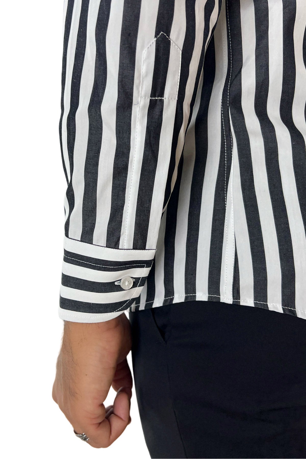 Camicia Uomo Righe Larghe extra slim fit 100% cotone Collo semi francese Made In Italy