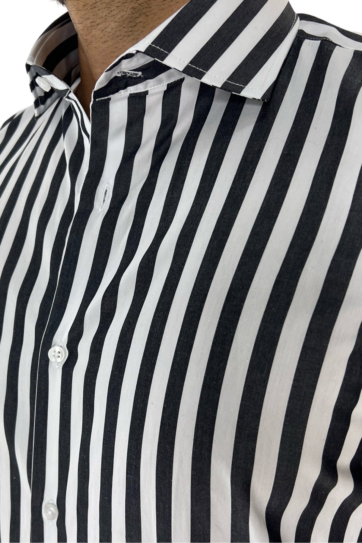 Camicia Uomo Righe Larghe extra slim fit 100% cotone Collo semi francese Made In Italy