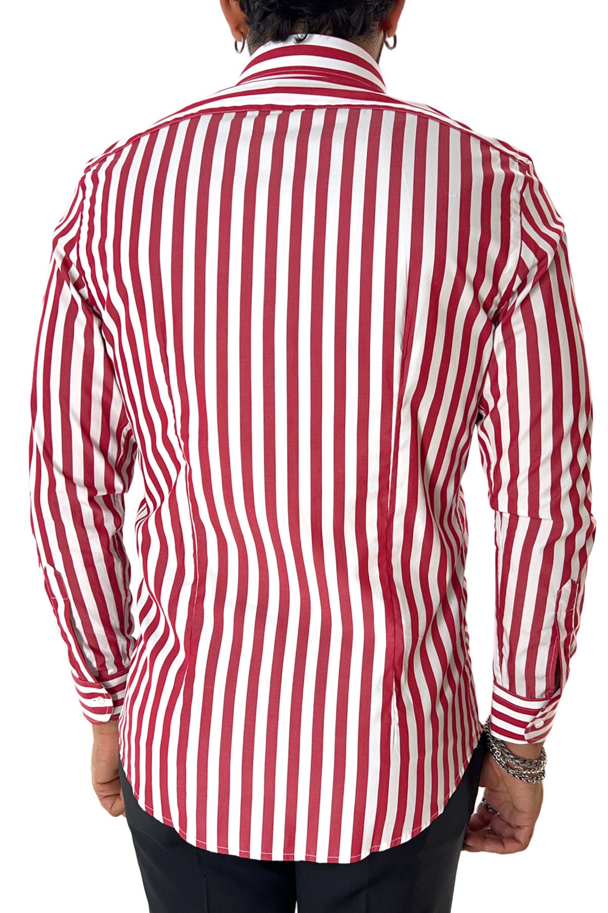 Camicia Uomo Righe Larghe extra slim fit 100% cotone Collo semi francese Made In Italy