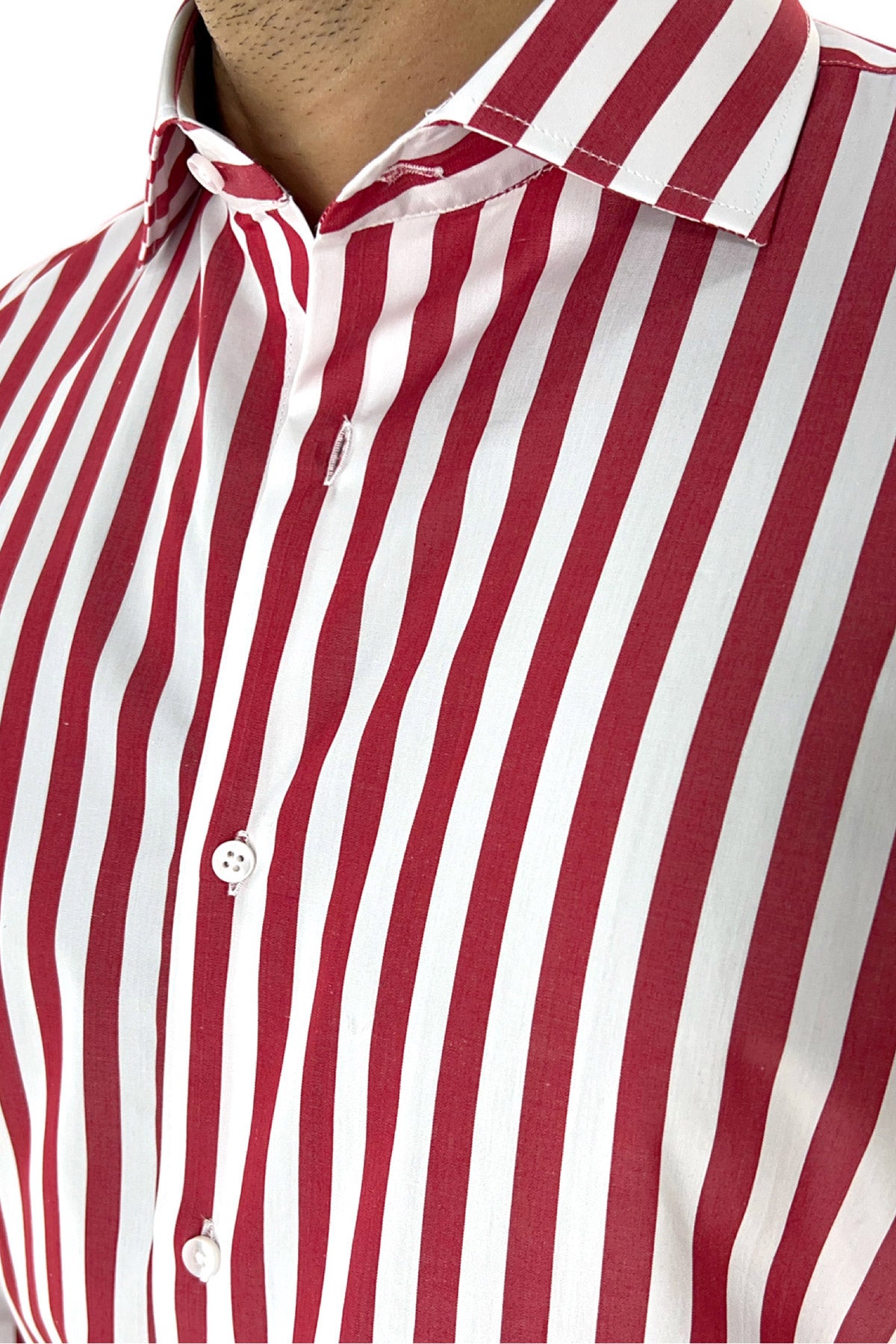 Camicia Uomo Righe Larghe extra slim fit 100% cotone Collo semi francese Made In Italy